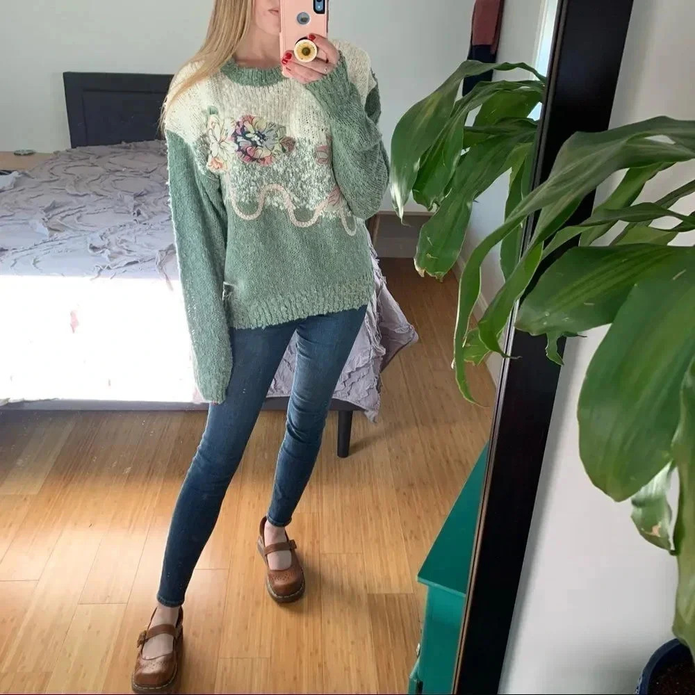 Vintage Needles & Yarn Pastel Floral Sweater